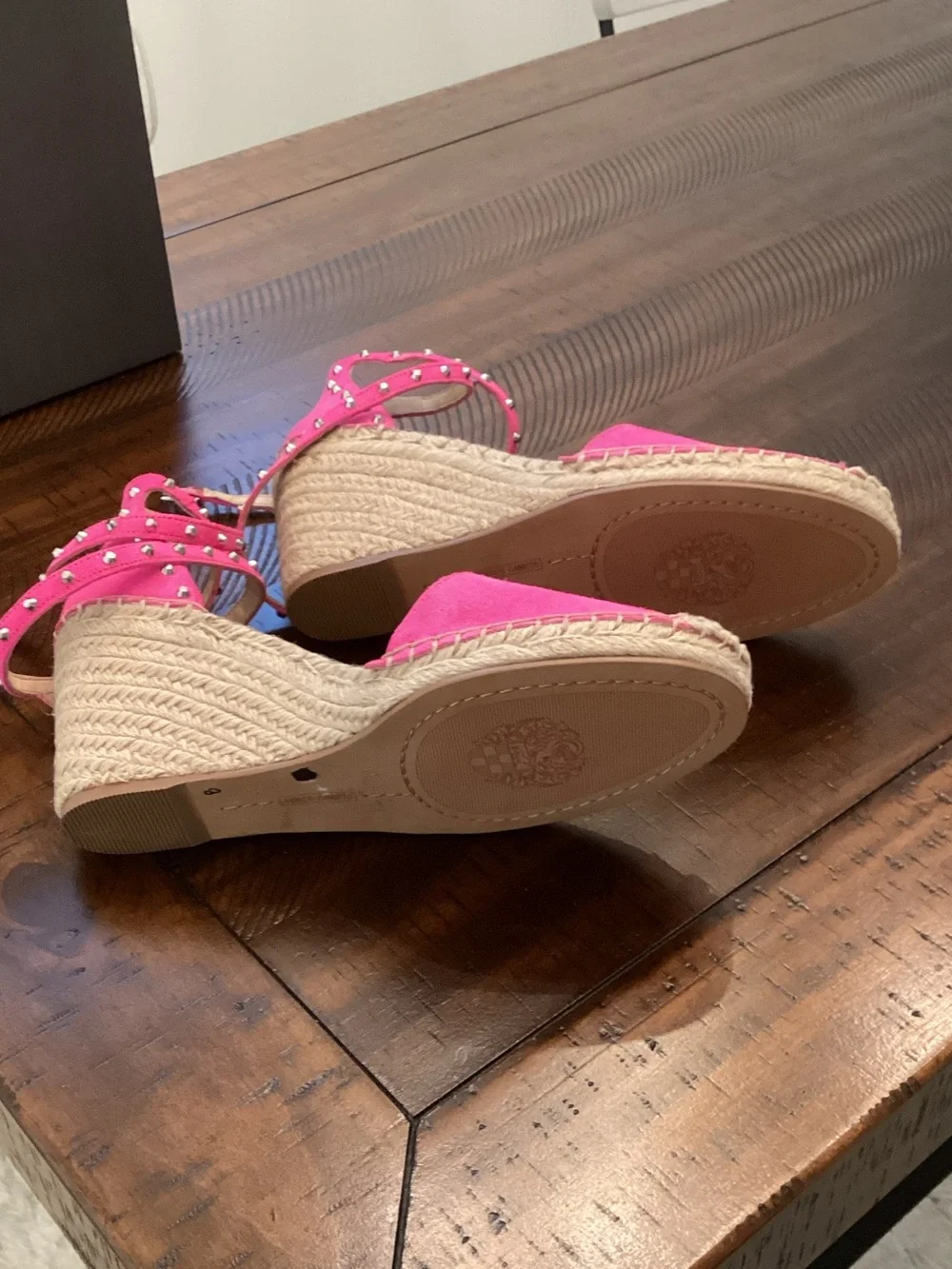Vince Camuto Hot Pink Studded Ankle-Wrap Espadrille Wedges